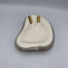 Cream Colored Ashtray Made In USA 24k Gold Accents Vintage