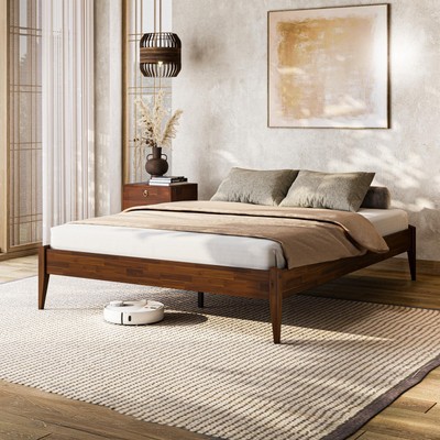 Dinkee 15-Inch Solid Wood Queen Platform Bed Frame - Japanese Joinery, Minima...