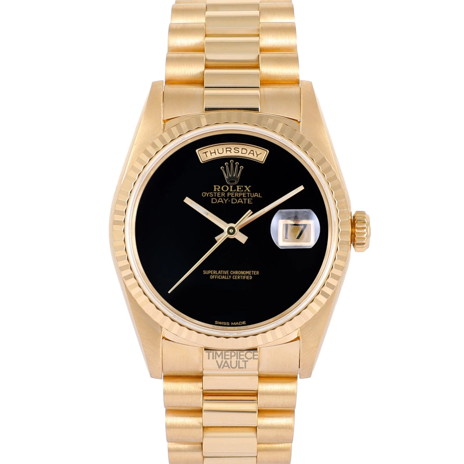 Rolex — Rolex Day-Date 18238 Presidential 18k Gold 36mm Custom Black Onyx-Fluted Bezel