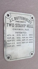 1876-1883 Patent Date J. Butterfield's Two Stamp Mill Nickel Plated Brass Tag