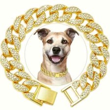 Pet Dog Cat Collar 15mm 12"  24" Cubic Zirconia Iced Cuban Bling Chain Necklace