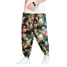 Pantalons Chinois Pour Hommes Imprimé Florale Élastique À La Taille Avec Cordon
