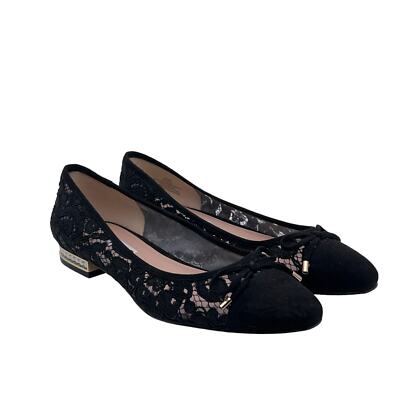 Karl Lagerfeld Paris Womens Size 6M Ballet Flat Loafers Black Gold Lace 