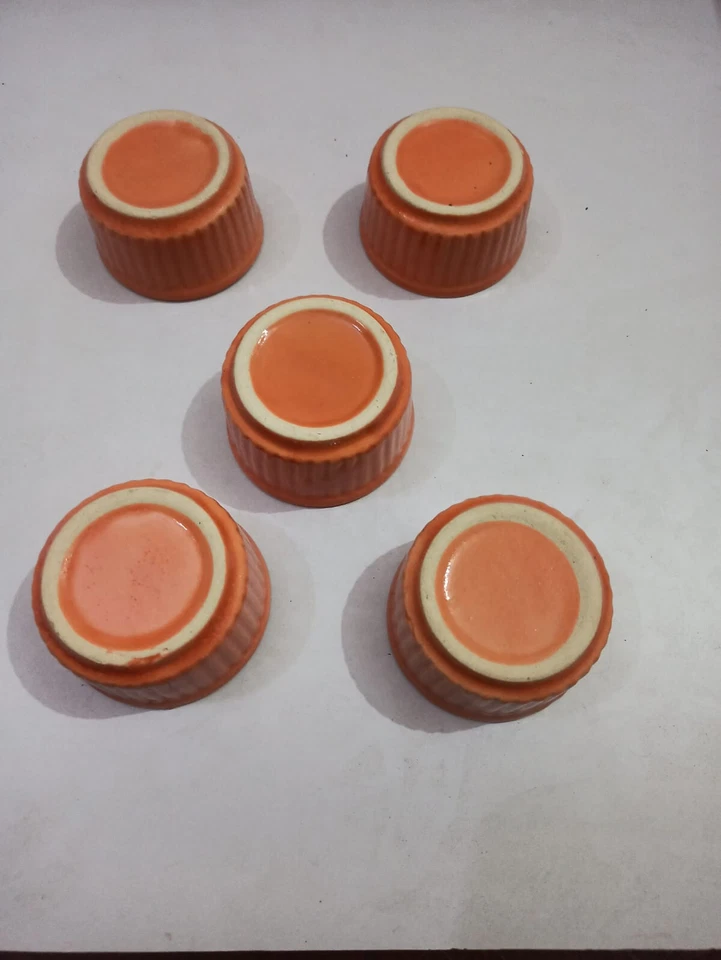 New Ceramic Bowl / Souffle set of 5 ceramic handmade Orange Banaras Gift - Image 2 of 4