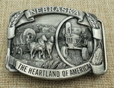 Vintage Nebraska Heartland Of America Metal Siskiyou Belt Buckle 