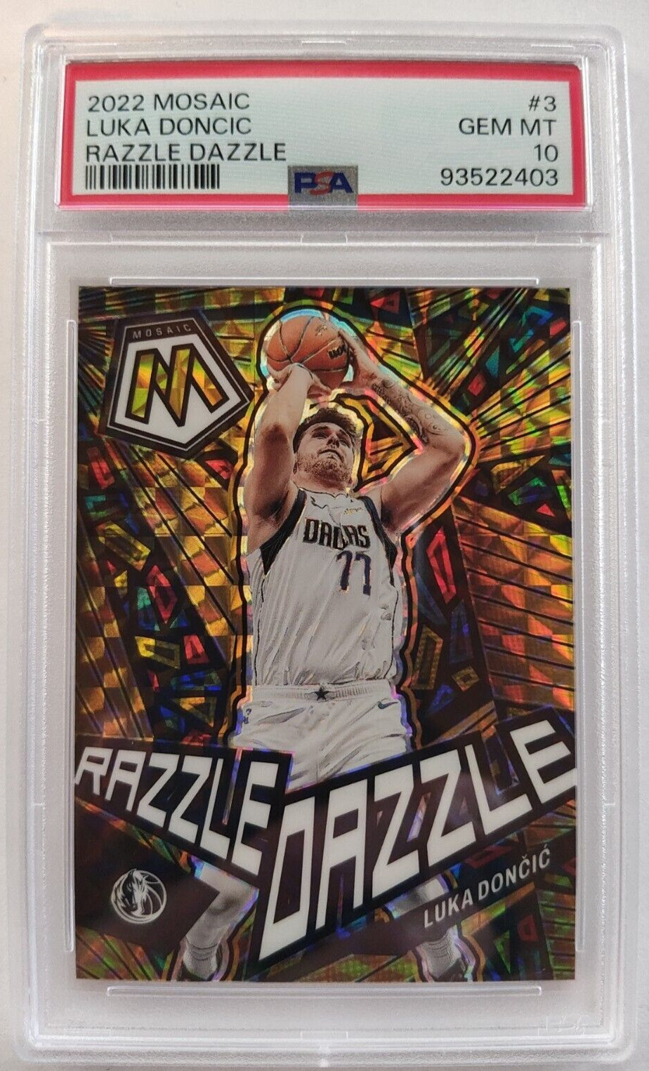 2022 Panini Mosaic LUKA DONCIC Razzle Dazzle #3 SSP PSA 10 GEM LOW POP!