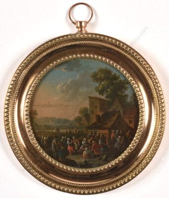 Louis-Nikolas van Blarenberghe (1716-1794)-School ''Kermess'' verre-fixe miniature