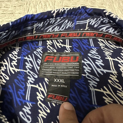 Vintage Y2K Fubu Shirt Spell-Out All Over Short Sleeve Button Up Men's 3XL - Picture 3 of 5