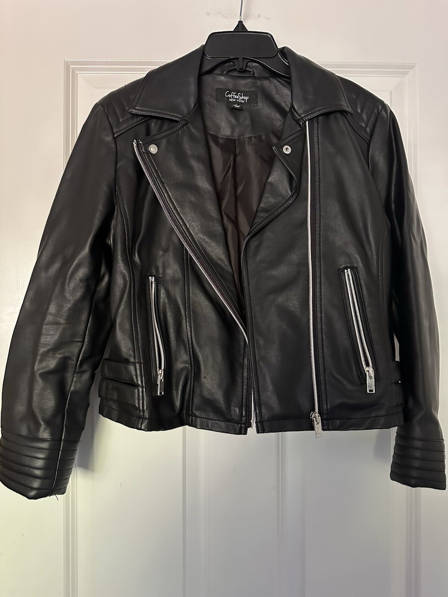 CoffeeShop Juniors Faux Leather Moto Jacket Black Large