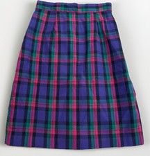 Vintage 70s-80s Purple Green Pink Plaid Midi Skirt Size 3 Acrylic
