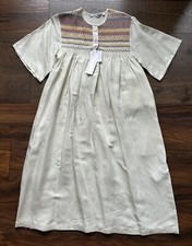 NEW JW Anderson X Uniqlo Embroidered Textured Linen Blend Buttoned Dress Sz S