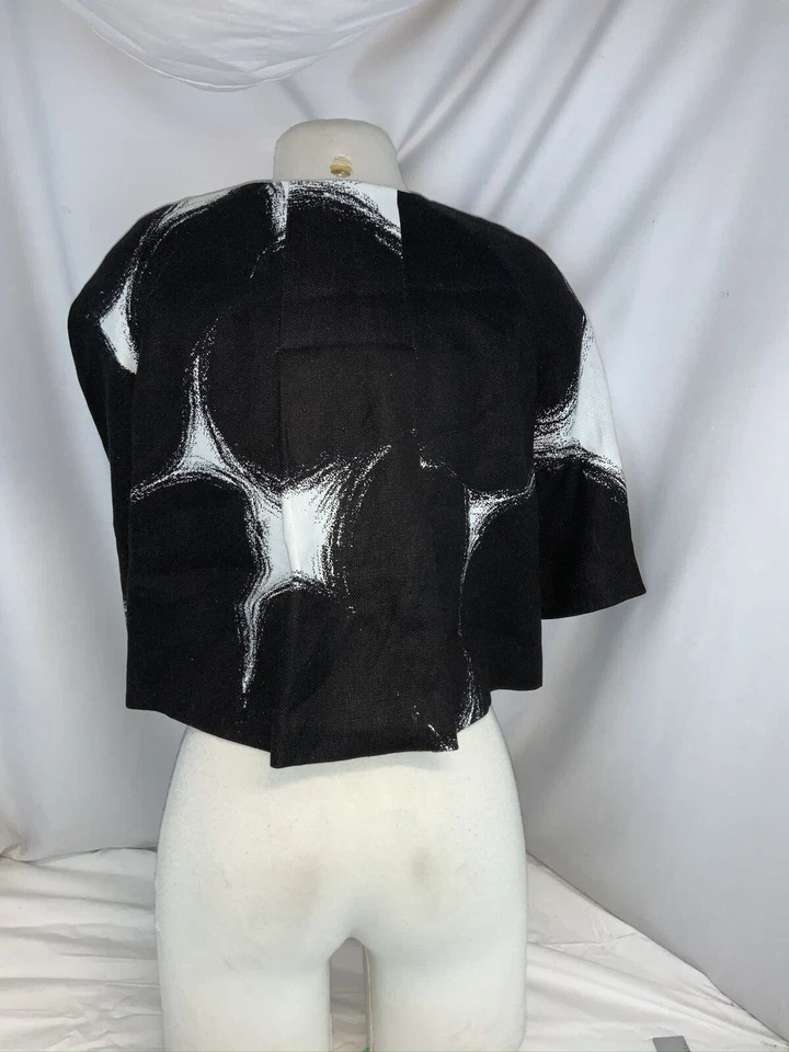 Chaqueta corta blazer Michael Kors para mujer P negra blanca lino 3 botones YGI B0-498 Foto 4 de 4