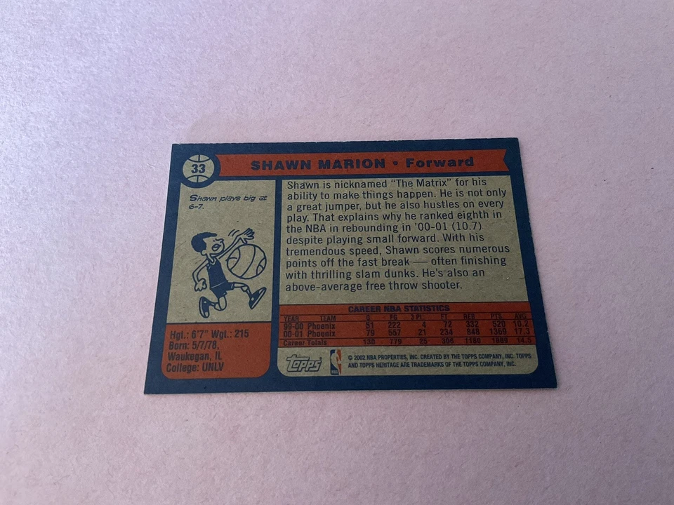 Shawn Marion 2002 Topps Heritage #33 - Image 2 of 2
