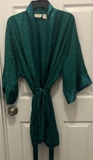 Vintage Victoria Secret Silky Robe Emerald Green Embossed One Size Fits All E