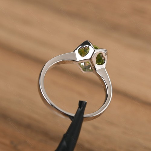 unico anello peridoto argento sterling rosa anello promessa taglio tondo Augu... - Foto 3 di 5