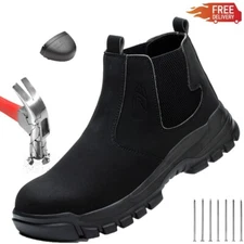 Waterproof Work Boots for Men Slip-on Steel Toe Shoes Safety footwear Anti-slip