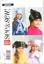 See & Sew B4584 Cute Easy Fleece Hats Mittens Scarf Pattern Girls Sz S M L