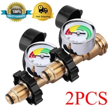 2×Propane Tank Brass Adapter W/ Pressure Meter Gauge for LP Gas Grill BBQ RV Set