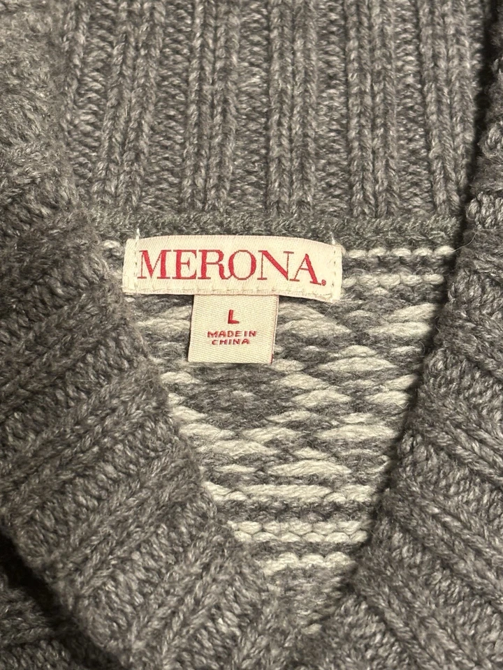 Suéter grande para hombre con cuello Merona nuevo sin etiquetas estampado de línea gris súper cálido tejido invierno Foto 2 de 3