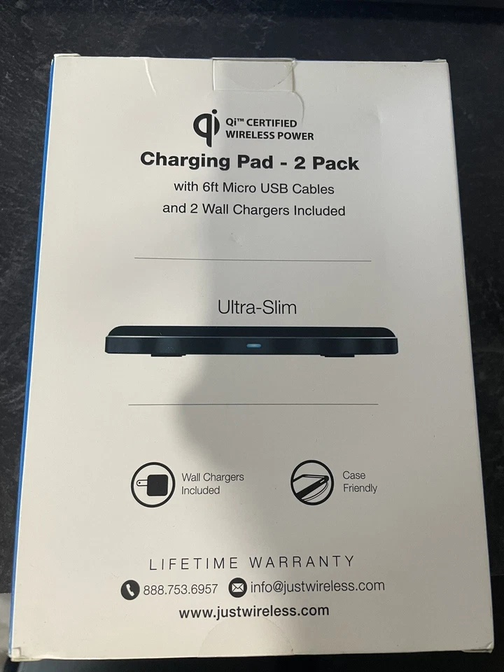 Just Wireless 2pk 5W Qi Wireless Charging Pads (with Wall Adapters) - Black NIB - Image 2 of 2
