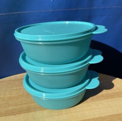 Tupperware Classic Round Bowl Container 650mil BlueColors W/Glitter Set of 3 New