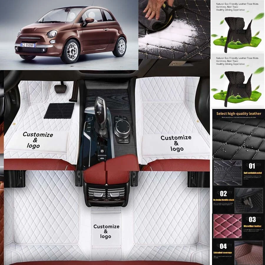 For Fiat 500 Car Floor Mats Luxury Waterproof Liners Carpets Cargo Custom - Imagem 3 de 4