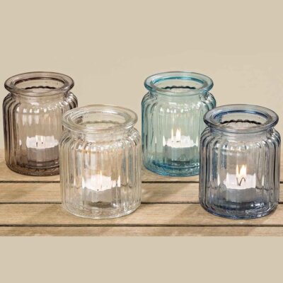 Boltze 4er-Set Deko Teelichthalter Flavia Farbmix Glas lackiert H9cm-3911700