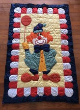 Vintage Handmade Baby Toddler Cotton Quilt 64x42 Colorful Clown Hand Quilted
