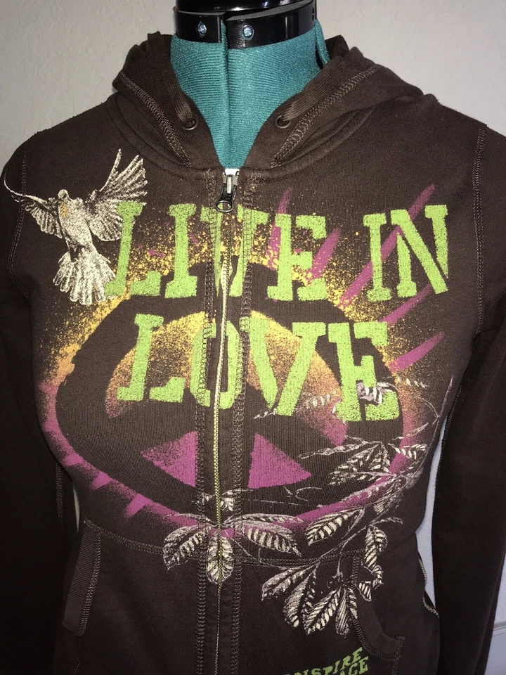 Lucky Brand Women's Brown Live in Peace Live in Love Lime Green Accent XS Y2K - Image 2 of 3