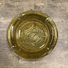 Amber Glass Ashtray Vintage Mid Century Flower Cigar