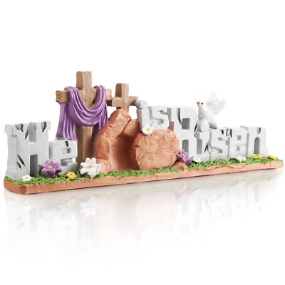 Fumete Easter Decorations Resin He is Risen Decorations Easter Table Decorati...