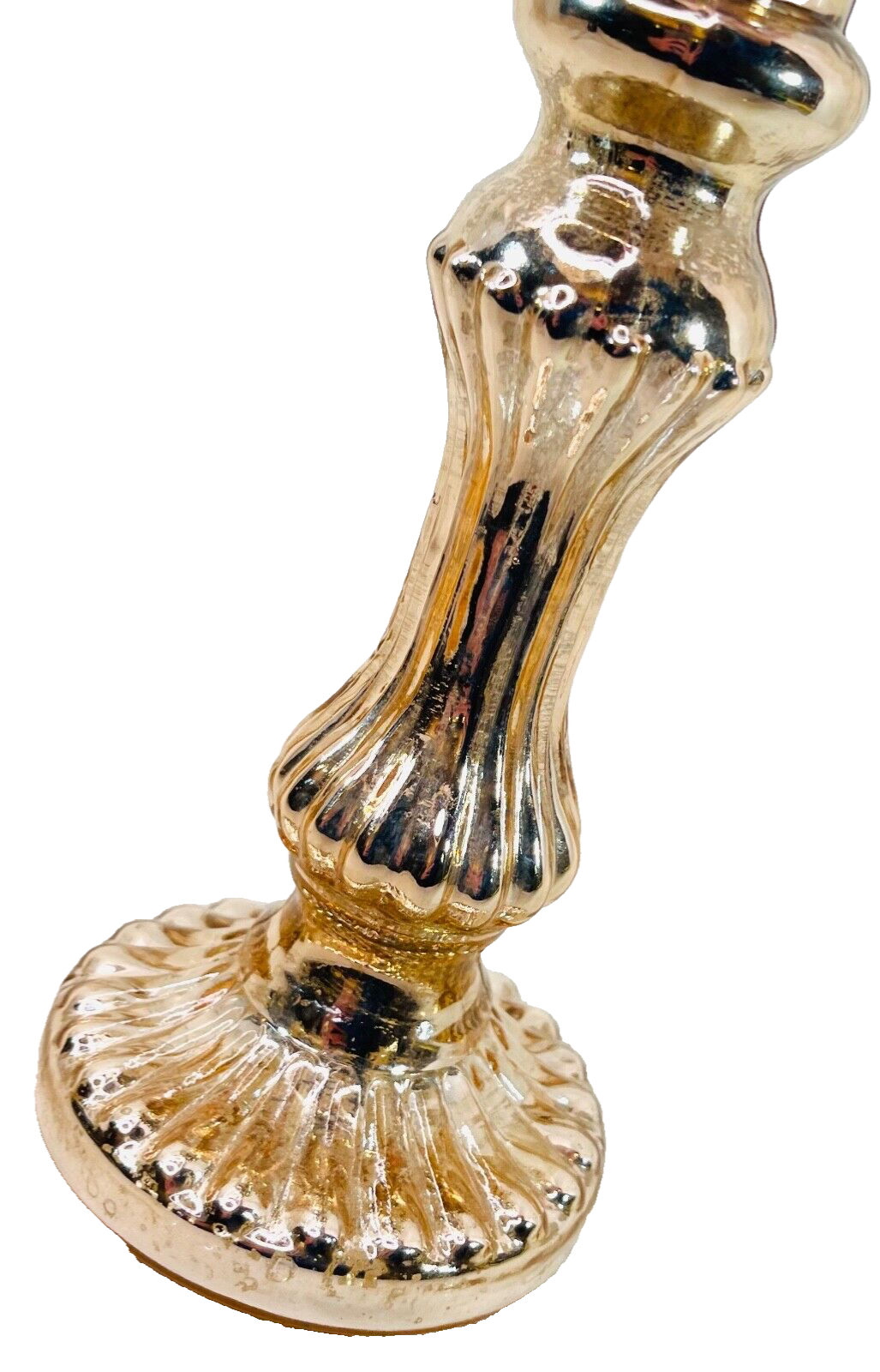 3 Gold Mercury Glass Candle Holders 2 Taper Candlesticks 8” & One 8.5