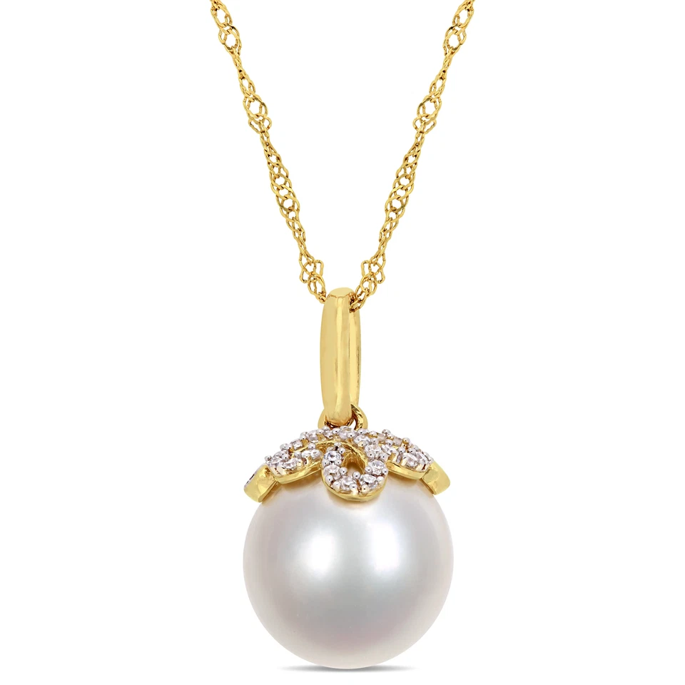 Colgante Amour de oro amarillo de 14 k con perlas cultivadas y diamantes del Mar del Sur