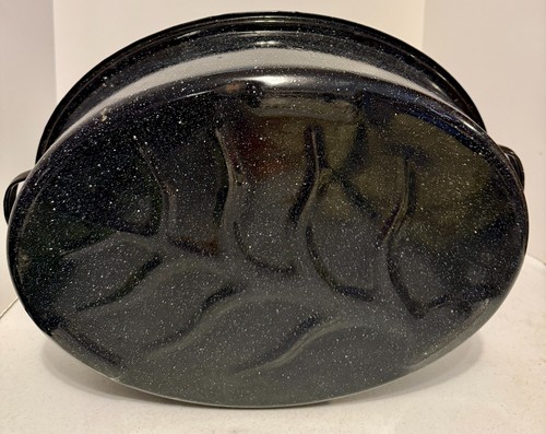 Vintage Black Speckled Enamel Oval Roaster Pan with Lid 16in MADE IN USA - Picture 6 of 6