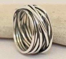 Solid 925 Sterling Silver Band Statement Handmade Meditation Ring AllSize C331