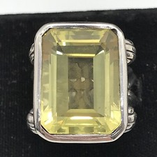 Bold Statement Look 925 Sterling Silver  Pale Peridot Green Stone Ring sz 8