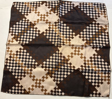 Vintage 21 X 21 Square Brown Cream Scarf Checks Plaid Polyester 1970s