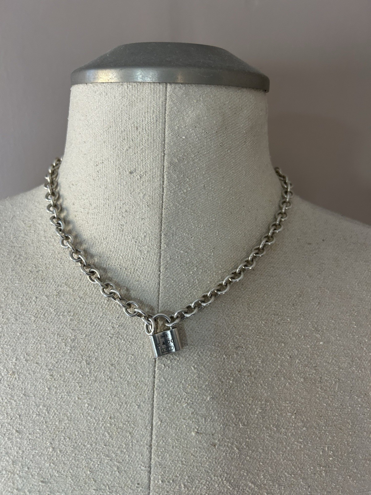 Tiffany & Co Necklace 1837 With Lock Pendant 16 Inch Sterling Silver