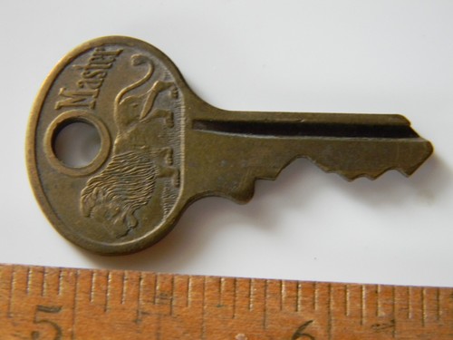 Vintage Master Lock Co. Walking Lion Logo Emblem Brass Padlock Key