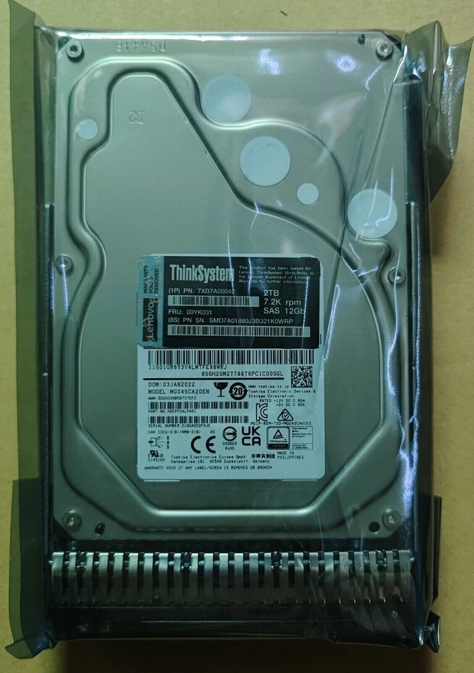 lenovo ThinkSystem 00YK031 2TB 7XB7A00042 SAS 7.2K 12Gbps 3.5" 128MB HDD Drive - Image 2 of 3