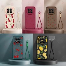 Cherry Pattern Silicone Case For Xiaomi 14T 13T Pro Poco X7 X6 M6 Pro Lanyard