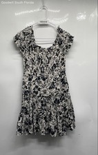 American Eagle Womens White Black Floral Short Sleeve Smocked Mini Dress Size M