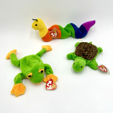 Ty Beanie Babies Inch Worm Smoochy Frog Speedy Turtle 90s Retired Plush Animals