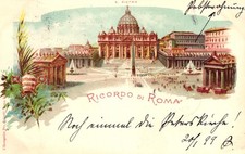 Italia, Roma, litografia a colori, "Ricordo di Roma", 1899 spedito a Berlino