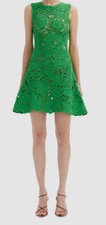 Oscar de la Renta Women's Green Soutache Lace Sleeveless Dress Size L