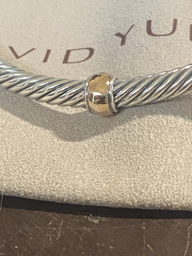 Bracelet manchette classique câble David Yurman 4 mm or 925 et 18 carats rose taille moyenne - Photo 9/17