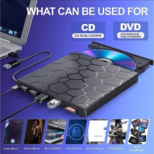 USB 3.0 Slim External CD DVD Drive Disc Player Burner Writer For Laptop PC Mac - 第 10/11 張圖片