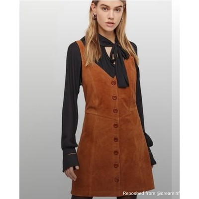 Free People Cow Hide Leather Overall Dress Brown Womens Size 10