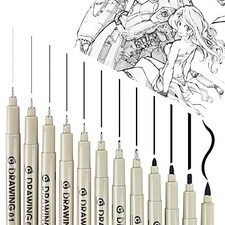 12Pcs Black Micro Pen Set, Micro Fineliner Drawing Art Pens, Fineliner Ink