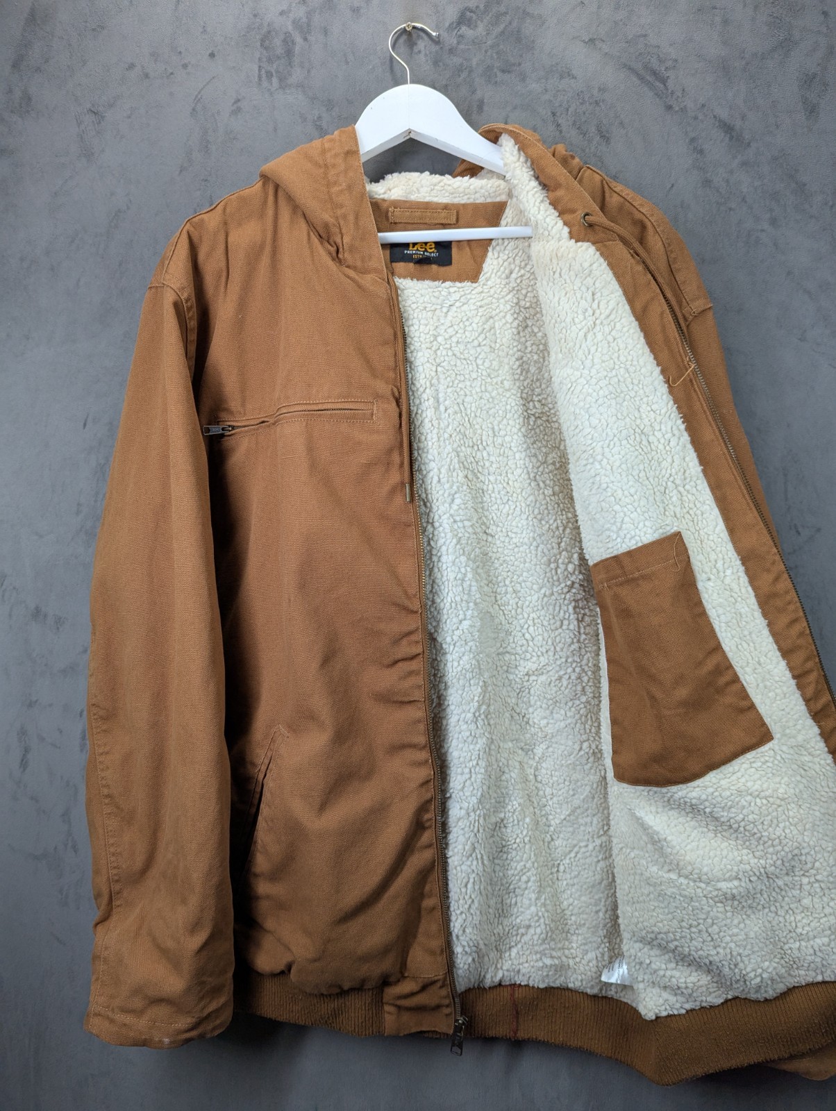 Lee Canvas Workwear Jacket Size 2XL Relaxed Fit Sherpa Lined Hooded Heavyweight image 4